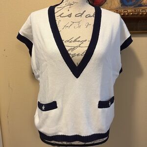 🧢Donna Parker Stars Deep V ColorBlock Cotton Silver Star on Pockets Vintage Vest